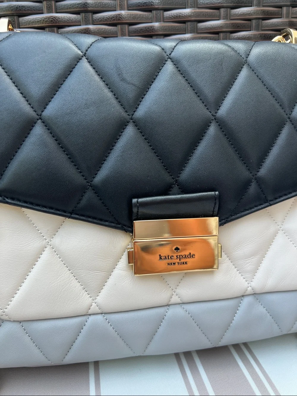 kate spade Two-Tone Quilted Crossbody Bag in Black, Cream, Gray
